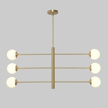 Mid Century Modern 6 Milky Globe Light Brass Chandelier Ceiling Light Fixture - £272.89 GBP