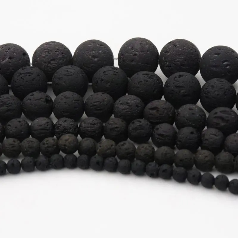 4 6 8 10 12mm Black Volcanic Lava Natural Stone Beads For Diy Jewelry Making - $7.58+