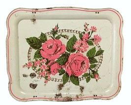 Vintage MCM Shabby Chic Floral TV Tray / Wall Art Piece - Pink Flowers - £12.14 GBP