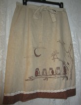 VINTAGE  Wrap around Skirt Owl Patch Design  tan /light brown  - $57.00