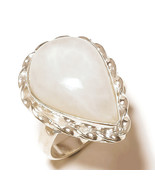 Shiny Rainbow Moonstone Pear Gemstone 925 Silver Overlay Handmade Ring US-8 - £7.97 GBP