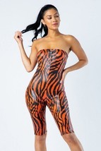 Women&#39;s Orange Zebra Print Tube Romper (L) - $28.71