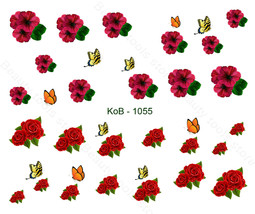 Nail Art Water Transfer Stickers Decal Pretty Flowers &amp; Butterflies KoB-1055 - £2.36 GBP