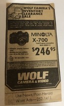 1980s Wolf Camera &amp; Video Minolta X-700 Vintage Print Ad Advertisement PA1 - £6.24 GBP