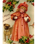 Early 1900s Christmas Postcard Victorian Girl With Snowballs And Bulldog - $412.83 MXN