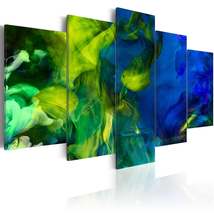 Tiptophomedecor Abstract Canvas Wall Art - Dance Of Green Flames - Stretched &amp; F - £71.17 GBP+