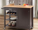 The Byroce Kitchen Island Cart With Wood Top, Rolling Storage Trolley Wi... - $181.95
