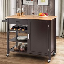 The Byroce Kitchen Island Cart With Wood Top, Rolling Storage Trolley With Tower - £135.31 GBP