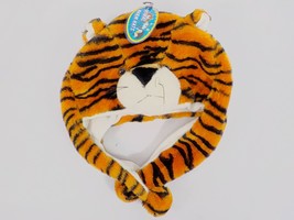 Animal Warm Hats Tiger Plush Wild Animal Caps Ear Flaps Loop Under Chin Nwt - £10.95 GBP