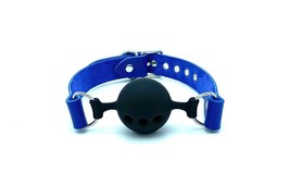 Dark Blue Candice Leather Ball Gag with Silver Hardware, BDSM Ball Gag, Sub Gag - £39.15 GBP