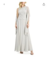 Size 16 J Kara Women&#39;s Sleeveless Scallop Long Beaded Dress In Silver  $... - £79.08 GBP