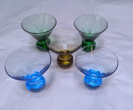 VTG Set MCM Small Blown Glass Ball Bottom Martini Cocktail Barware Glasses - £33.42 GBP