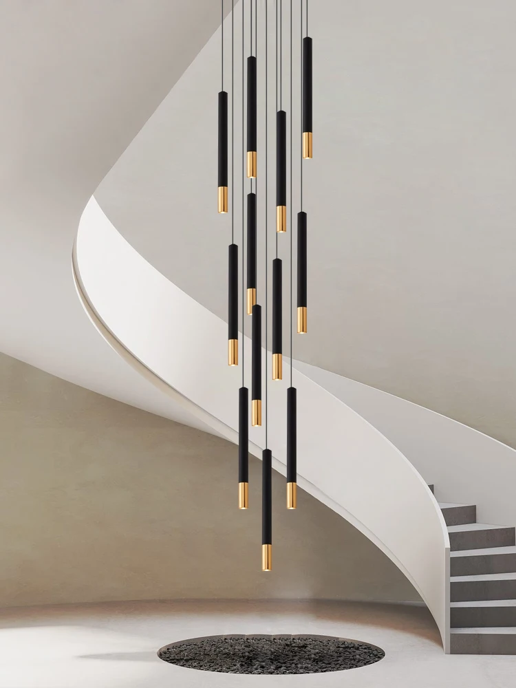 Black And Gold Chandeliers Led Strip Tubular Living Room Pendant Interior - $67.86+