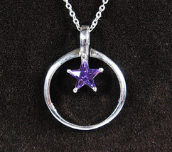 Purple Star Stone Necklace Vintage Sterling Silver Pendant Silvertone Md Wd 18&quot; - £17.40 GBP
