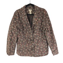 LL Bean Womens Corduroy Blazer Jacket Floral Button Front Brown 14 - $19.24