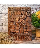 American Soldier Square Wood Carving Memorial Icon - $58.00 - $188.00