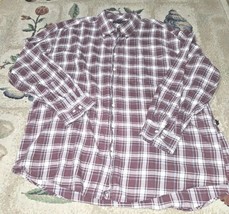 TOMMY HILFIGER Men&#39;s Shirt XXL Burgundy Plaid Long Sleeve Button Down Sz... - $13.50