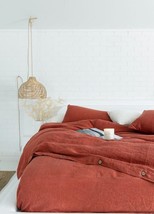 3pcs Set Red Linen Duvet Cover Natural Washed Linen Bedding Comforte Duvet Cover - £24.93 GBP+