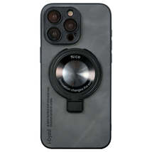 For iPhone 14 Pro i.Crystal Lambskin Fulcrum Support Phone Case(Dark Grey) - £3.55 GBP