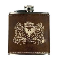 Fitzhenry Irish Coat of Arms Leather Flask - Rustic Brown - £20.00 GBP