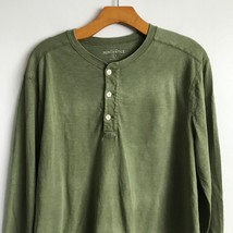 Mercantile Broken In Shirt L Green Henley Long Sleeve Pullover Cotton Casual Top - £16.22 GBP