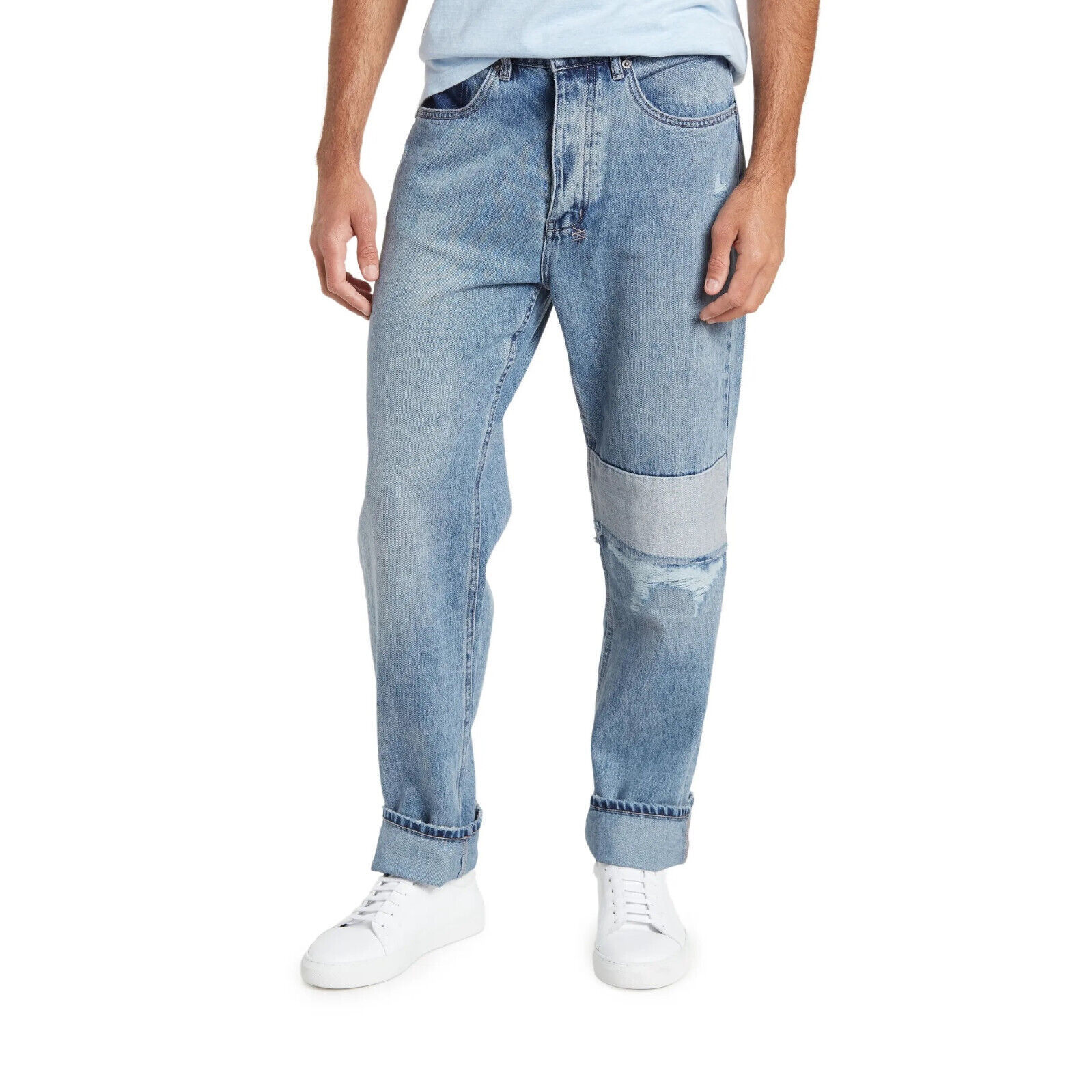 Ksubi Men&#39;s Anti K Retrograde Ripped Patch Jeans Relaxed Straight Fit Bl... - $79.12