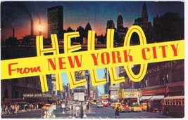 New York Postcard NYC Hello Skyline Night Times Square - £2.33 GBP