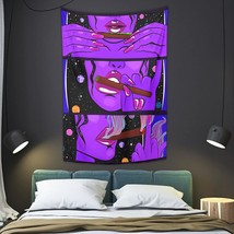Trippy Smoke Cool Girl Tapestry Wall Hanging Hippie Art Print Tapestries Purple  - £15.80 GBP