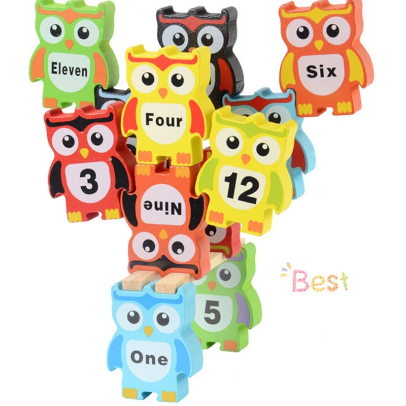 Kids Board Game Wooden Owl Balance Block Wood Toy Blocks Fun Early Learning Toys - £19.57 GBP