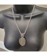 Vintage Liz Claiborne Necklace Double Strand Large Pendant Silvertone 18... - $19.79