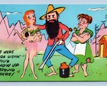 Comic Hillbilly Shotgun Wedding Wish&#39;n You&#39;d Show Up UNP Linen Postcard Q10 - $3.56