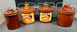 Vintage Crocks ~ Brown Stoneware w/ Lock Wire On Lid ~ Small Size ~ SET ... - $39.59