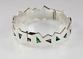 Pulsera De Incrustación De Abulón De Plata Esterlina De México Vintage 7&quot; - $197.01