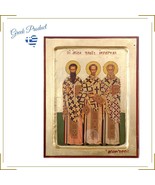 Three Hierarchs Handmade Icon, Religious Greek Christian Orthodox Easter Gifts - £96.47 GBP