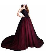 Plus Size Gothic Black Lace Long Tulle Ball Gown Wedding Prom Dress Burgundy 18W - $145.52