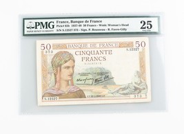1937-1940 Französisch Fifty Franken VF-25 PMG Banque De France 50F Sehr Fein P - £207.66 GBP