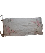 Vtg hand embroidered floral Pink Lace Dresser scarf runner cottage grann... - $10.39