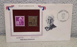 Thomas Edison 22K Gold Replica Stamp w 1947 US Stamp Letter - $10.89