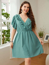 Plus Size Swiss Dot Ruffled Surplice Flutter Sleeve Mini Dress - £21.93 GBP