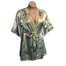 Liz Banks Intimates Classy Robe ~ Sz M ~ Light Green ~ Floral ~ Above Knee  - $13.49