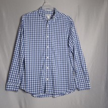 L.L. Bean Shirt Mens Large Slightly Fitted Blue/White Plaid Long Sleeve ... - $22.56