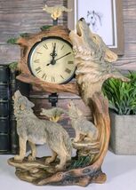 Ebros Howling Gray Wolves Family Table Clock with Pendulum 10.5" Height ... - $32.99