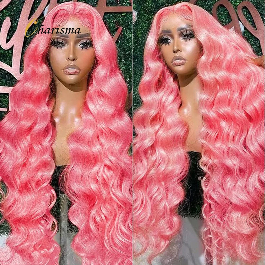 Charisma Synthetic Lace Front Wig Long Body Wave Pink Wigs for Women Gluele - £47.12 GBP+