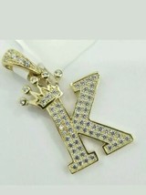 14k Yellow Gold Plated 1.00Ct Simulated Diamond Initial K Letter Crown Pendant - £81.95 GBP