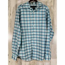 The Mens Store Bloomingdales Button Front Shirt Blue Plaid Non Iron Medium READ - £23.68 GBP