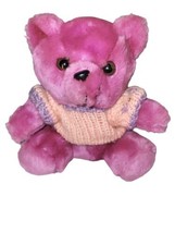 Joda Plush Purple Teddy Bear Pink Knit Sweater Red Bow Stuffed Animal 7&quot; - $8.90