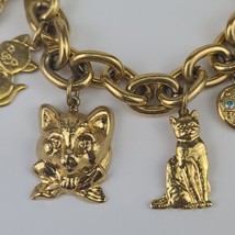KIRKS FOLLY Cat Kittens Gold Tone Charm Bracelet - 1 Charm Missing 1 Stone  - £35.10 GBP