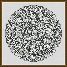 Antique Scene Man Dragons Unicorn Round Design Cross Stitch Crochet Pattern PDF  - £3.93 GBP