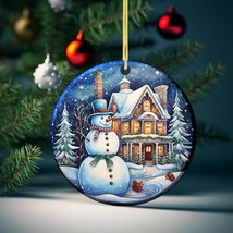 Country Christmas Snowman Ornament, Vintage Winter Cottage, Xmas Tree Or... - £15.45 GBP