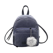 Girl Mini Backpack Women Pompom Ball Solid Color Corduroy Small Backpack Autumn  - £15.96 GBP